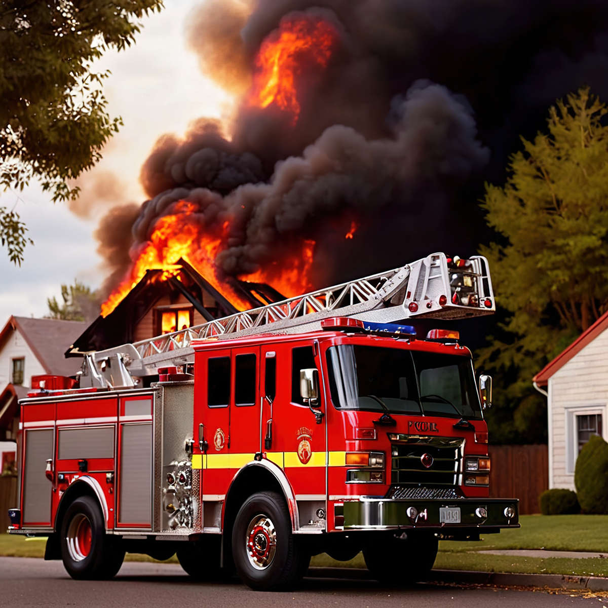 ire engine truck house residential building fire emergency