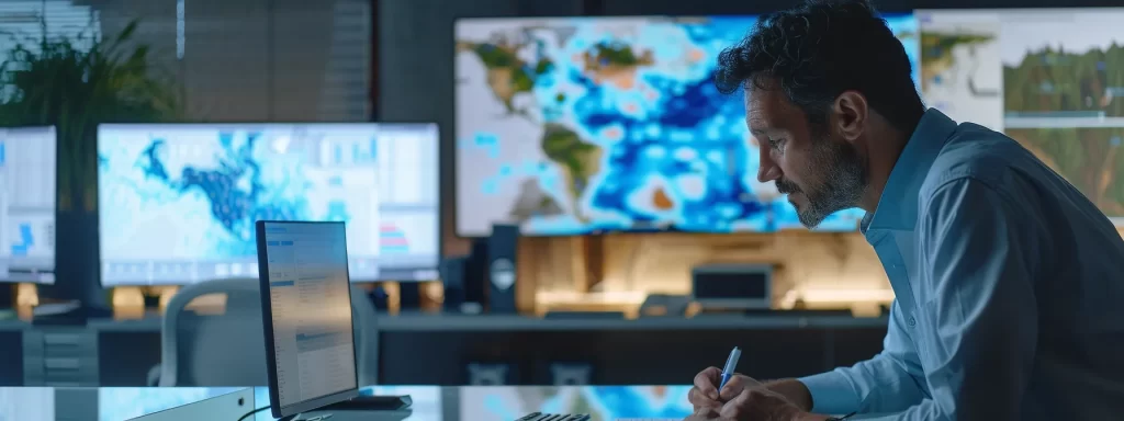 a focused scene in a modern san diego office, showcasing a professional water damage specialist intently analyzing a detailed inspection report at a sleek conference table, surrounded by cutting-edge technology and tools for assessment.