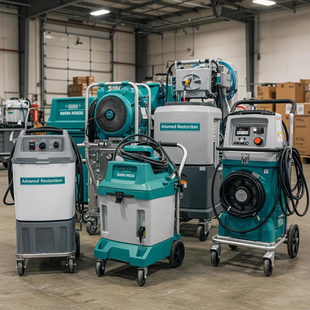 Advanced restoration equipment for commercial water damage including extractors and dehumidifiers